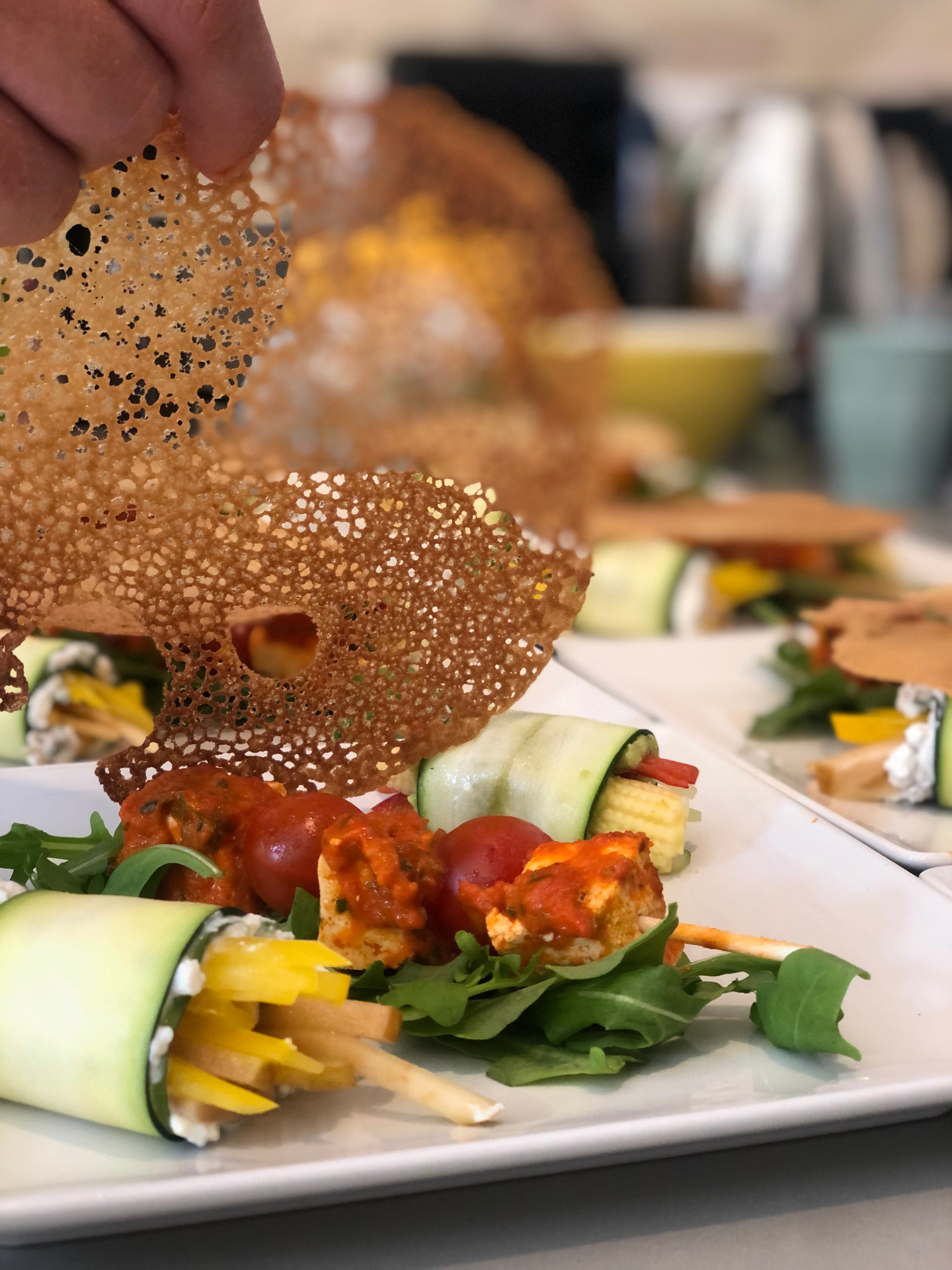 Artistic food presentation with fresh ingredients